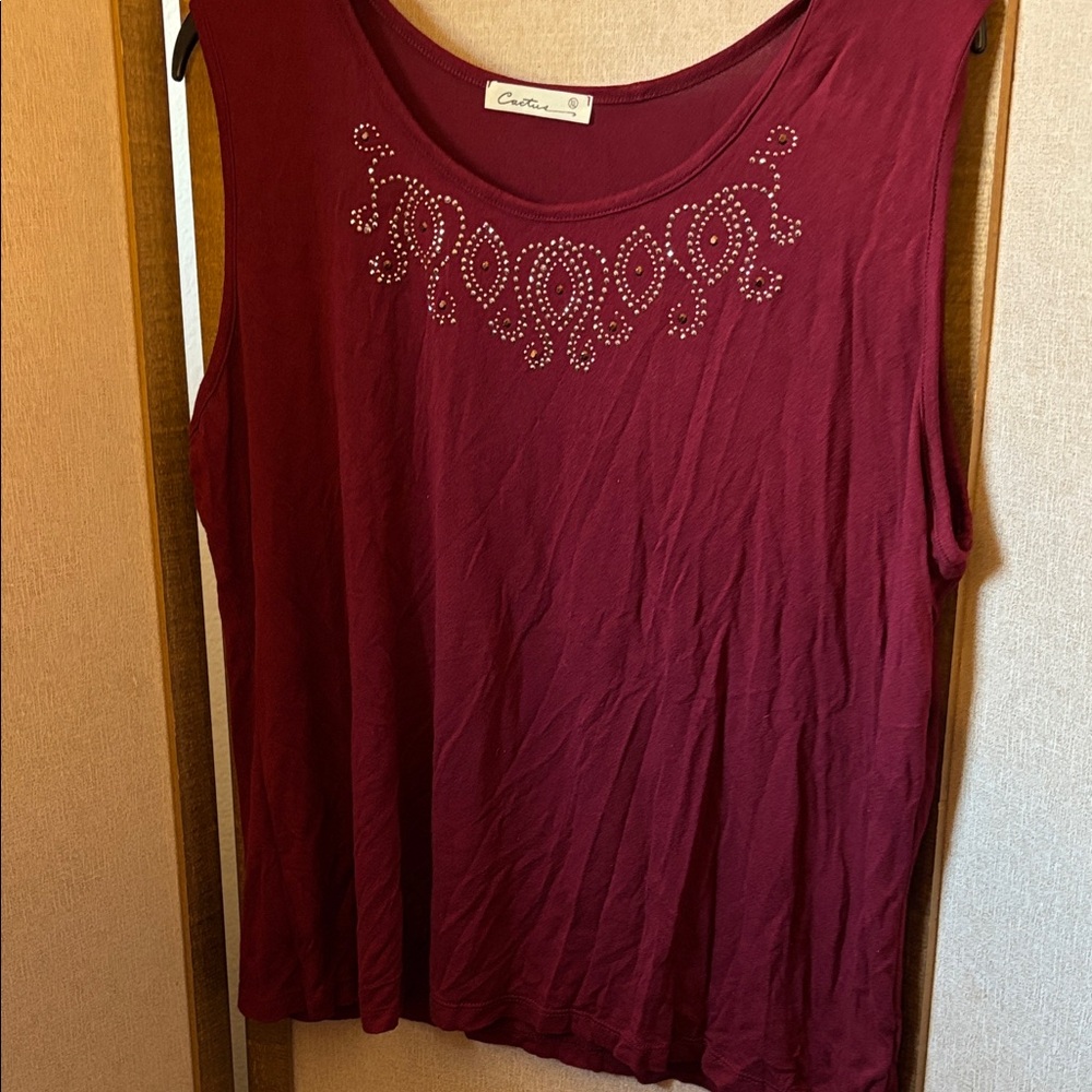 FINAL MARKDOWN Cactus Burgundy Embellished Tank Top XL